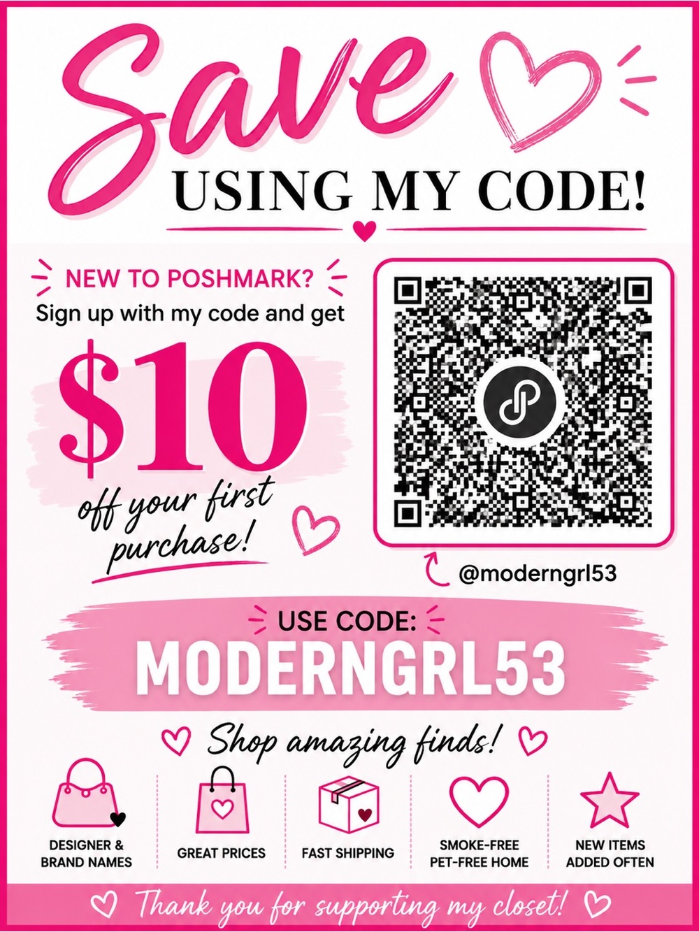 Shop My Poshmark Closet | Scan QR Code | Save $10 on Your First Purchase